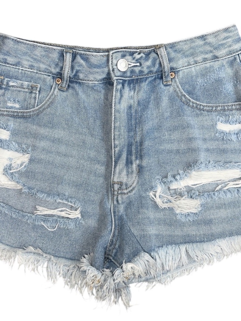 PACSUN Women's High Rise Festival Distressed Raw Hem Denim Jean Shorts Size 26